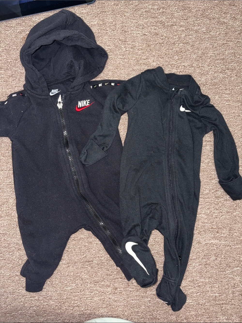Nike Black Kids One-Piece Romper - Hooded Zipper Footed